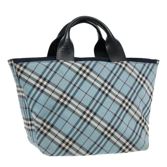 BURBERRY Nova Check Hand Bag Nylon Blue Silver Auth bs18587 - Picture 1 of 16